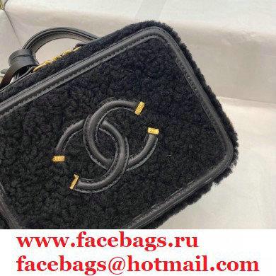 Chanel CC Filigree Small Vanity Case Bag Shearling Sheepskin Black 2021