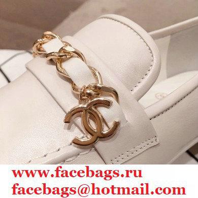 Chanel CC Logo and Chain Loafers White 2021 - Click Image to Close