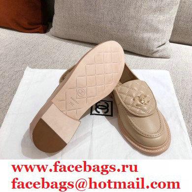 Chanel CC Logo and Quilting Flap Loafers Beige 2021 - Click Image to Close