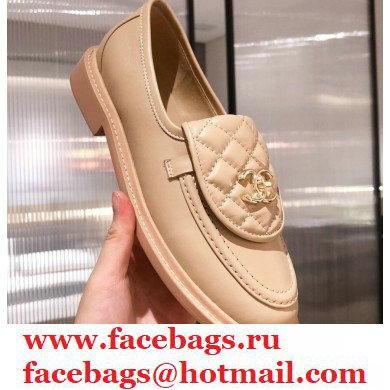 Chanel CC Logo and Quilting Flap Loafers Beige 2021 - Click Image to Close