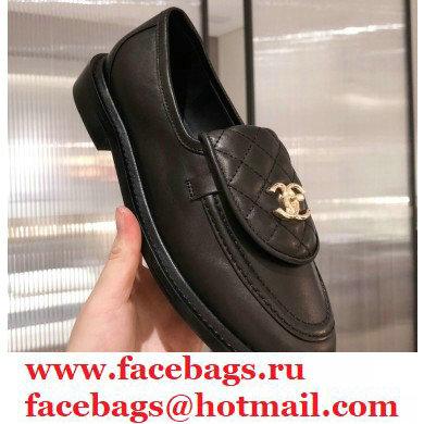 Chanel CC Logo and Quilting Flap Loafers Black 2021