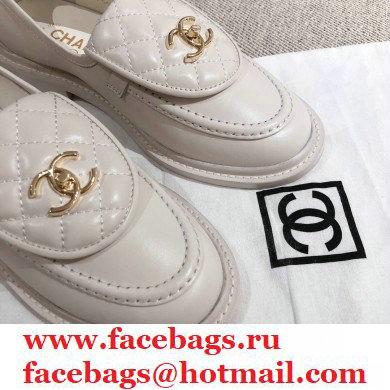 Chanel CC Logo and Quilting Flap Loafers White 2021 - Click Image to Close
