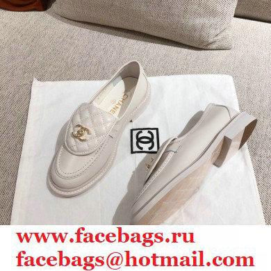 Chanel CC Logo and Quilting Flap Loafers White 2021 - Click Image to Close