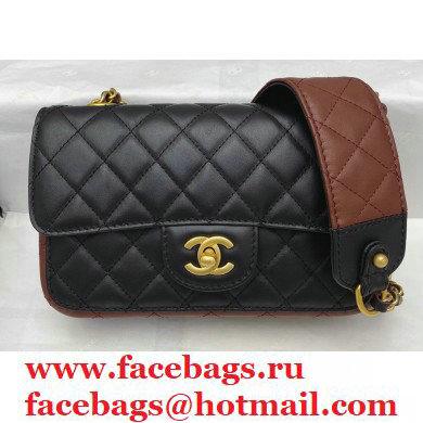 Chanel Calfskin Strap Into Small Flap Bag AS2228 Black/Brown 2020 - Click Image to Close