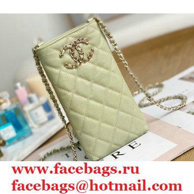 Chanel Chain CC Logo Grained Calfskin Phone Holder with Chain Bag AP1836 Light Green 2021 - Click Image to Close
