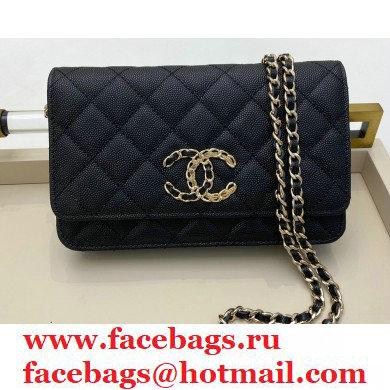 Chanel Chain CC Logo Wallet on Chain WOC Bag AP1794 Grained Calfskin Black 2021 - Click Image to Close