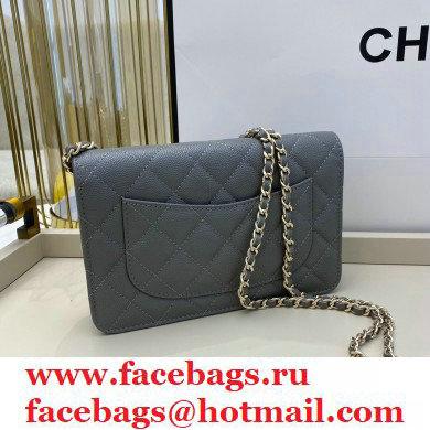 Chanel Chain CC Logo Wallet on Chain WOC Bag AP1794 Grained Calfskin Gray 2021