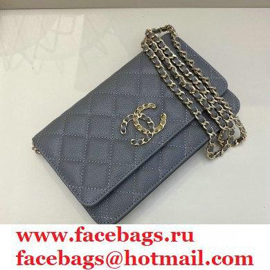 Chanel Chain CC Logo Wallet on Chain WOC Bag AP1794 Grained Calfskin Gray 2021 - Click Image to Close