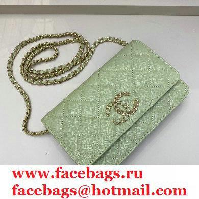 Chanel Chain CC Logo Wallet on Chain WOC Bag AP1794 Grained Calfskin Light Green 2021