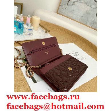 Chanel Crumpled Calfskin Wallet on Chain WOC Bag Burgundy 2021