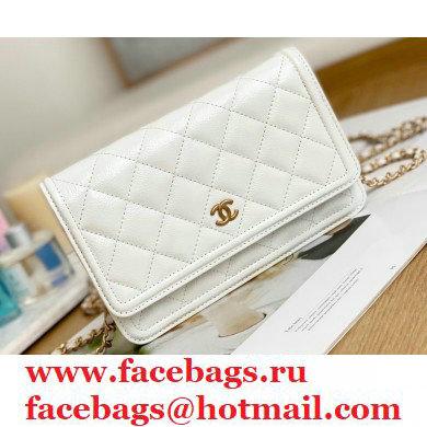 Chanel Crumpled Calfskin Wallet on Chain WOC Bag White 2021 - Click Image to Close