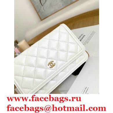 Chanel Crumpled Calfskin Wallet on Chain WOC Bag White 2021 - Click Image to Close