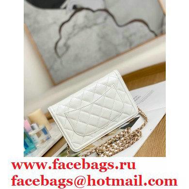 Chanel Crumpled Calfskin Wallet on Chain WOC Bag White 2021