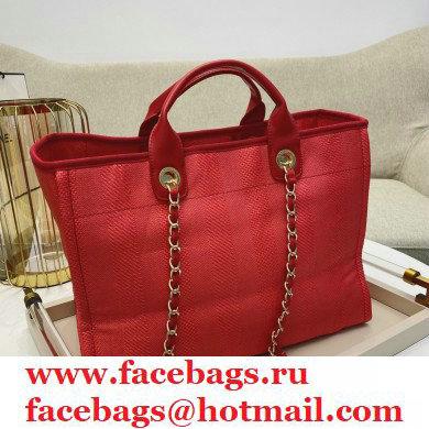 Chanel Deauville Large Shopping Tote Bag A66941 Canvas Striped Red 2021 - Click Image to Close