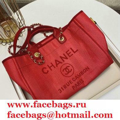 Chanel Deauville Large Shopping Tote Bag A66941 Canvas Striped Red 2021