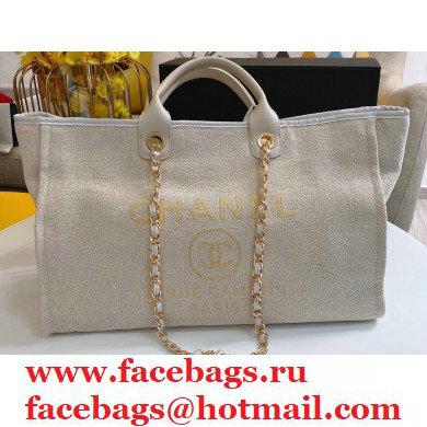 Chanel Deauville Large Shopping Tote Bag A93786 Towel Fabric Beige 2021 - Click Image to Close