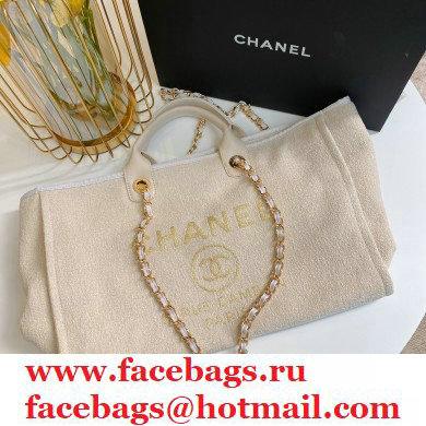 Chanel Deauville Large Shopping Tote Bag A93786 Towel Fabric Beige 2021