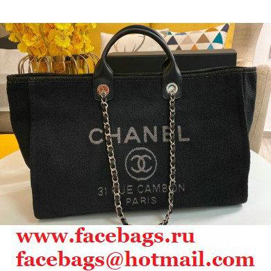 Chanel Deauville Large Shopping Tote Bag A93786 Towel Fabric Black 2021 - Click Image to Close