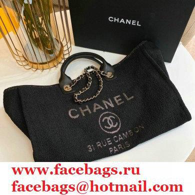 Chanel Deauville Large Shopping Tote Bag A93786 Towel Fabric Black 2021 - Click Image to Close