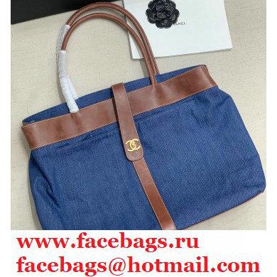 Chanel Denim Blue Tote Bag With Brown Edge 2021