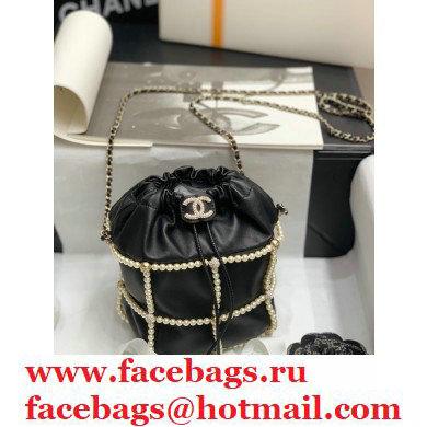 Chanel Drawstring Bucket Small Bag with Pearl Chain AS2314 Black 2021