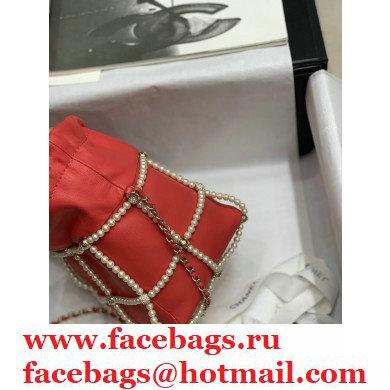 Chanel Drawstring Bucket Small Bag with Pearl Chain AS2314 Red 2021