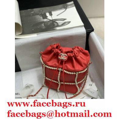 Chanel Drawstring Bucket Small Bag with Pearl Chain AS2314 Red 2021