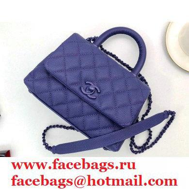 Chanel Grained Calfskin Coco Handle Mini Flap Bag Purple with Top Handle AS2215 Lacquered Metal Hardware 2021 - Click Image to Close