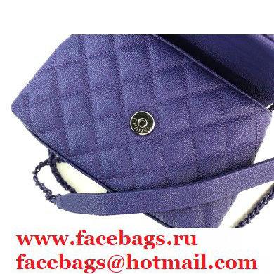 Chanel Grained Calfskin Coco Handle Mini Flap Bag Purple with Top Handle AS2215 Lacquered Metal Hardware 2021