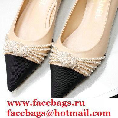 Chanel Heel 2cm Pearl Bow Grosgrain Ballerinas Beige 2021