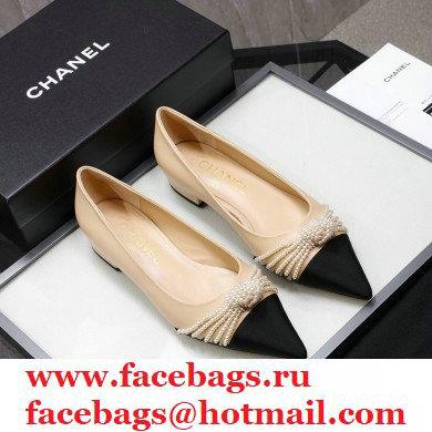 Chanel Heel 2cm Pearl Bow Grosgrain Ballerinas Beige 2021 - Click Image to Close