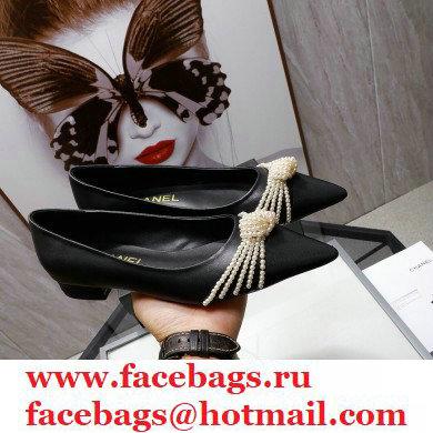 Chanel Heel 2cm Pearl Bow Grosgrain Ballerinas Black 2021