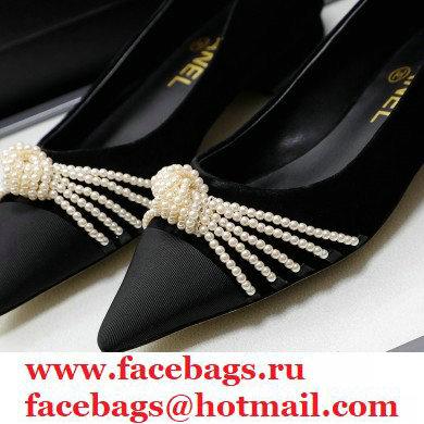Chanel Heel 2cm Pearl Bow Grosgrain Ballerinas Suede Black 2021