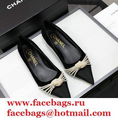 Chanel Heel 2cm Pearl Bow Grosgrain Ballerinas Suede Black 2021