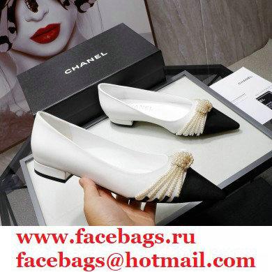 Chanel Heel 2cm Pearl Bow Grosgrain Ballerinas White 2021