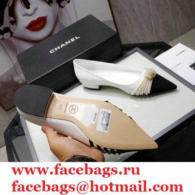 Chanel Heel 2cm Pearl Bow Grosgrain Ballerinas White 2021