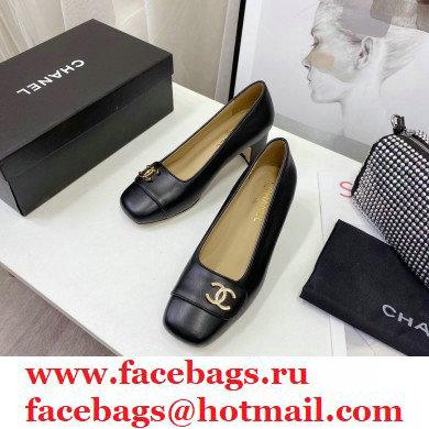 Chanel Heel 5cm CC Logo Pumps Black Runway 2021
