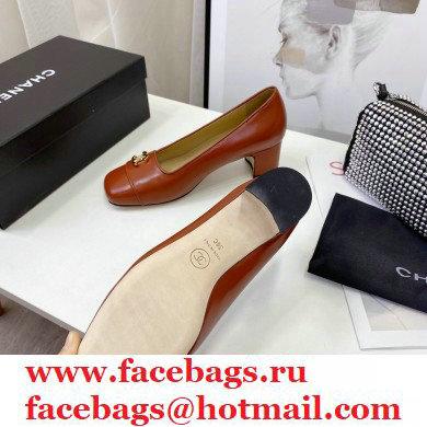 Chanel Heel 5cm CC Logo Pumps Brick Red Runway 2021 - Click Image to Close