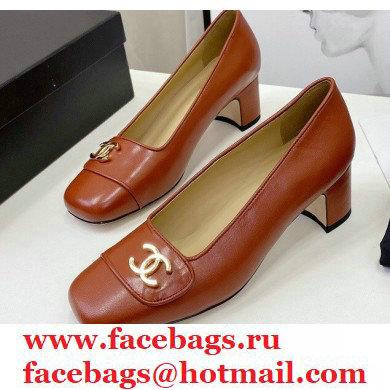 Chanel Heel 5cm CC Logo Pumps Brick Red Runway 2021 - Click Image to Close