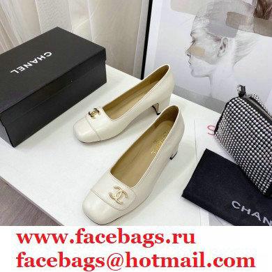 Chanel Heel 5cm CC Logo Pumps White Runway 2021 - Click Image to Close