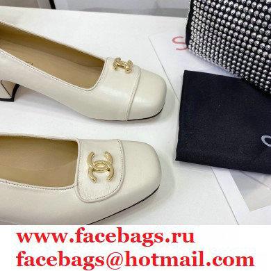 Chanel Heel 5cm CC Logo Pumps White Runway 2021 - Click Image to Close
