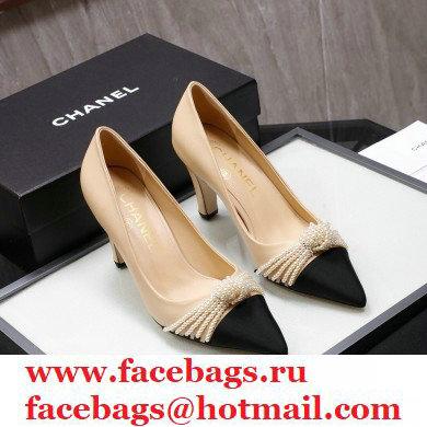 Chanel Heel 7.5cm Pearl Bow Grosgrain Pumps G36391 Beige 2021