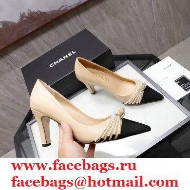 Chanel Heel 7.5cm Pearl Bow Grosgrain Pumps G36391 Beige 2021