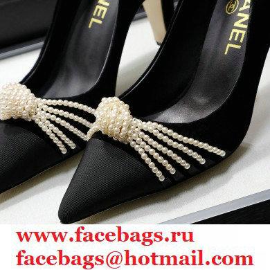 Chanel Heel 7.5cm Pearl Bow Grosgrain Pumps G36391 Suede Black 2021