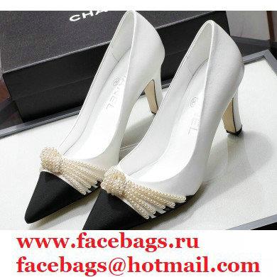 Chanel Heel 7.5cm Pearl Bow Grosgrain Pumps G36391 White 2021