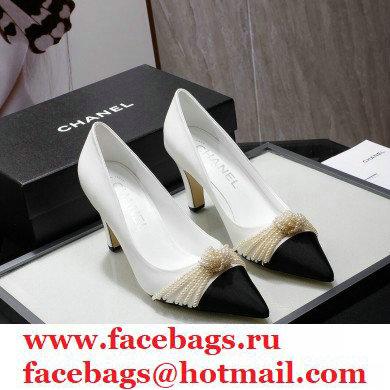 Chanel Heel 7.5cm Pearl Bow Grosgrain Pumps G36391 White 2021