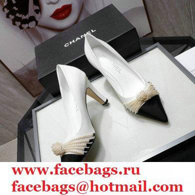 Chanel Heel 7.5cm Pearl Bow Grosgrain Pumps G36391 White 2021 - Click Image to Close