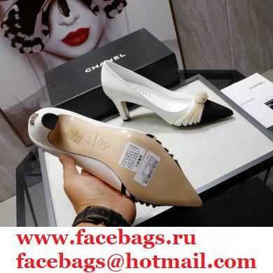 Chanel Heel 7.5cm Pearl Bow Grosgrain Pumps G36391 White 2021 - Click Image to Close