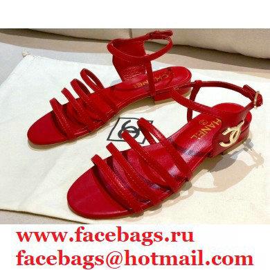 Chanel Lambskin CC Logo Sandals G36958 Red 2021 - Click Image to Close