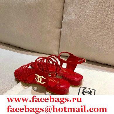 Chanel Lambskin CC Logo Sandals G36958 Red 2021